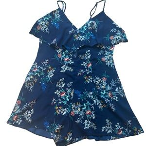 Forever 21 Blue‎ Floral Print One Piece Romper
